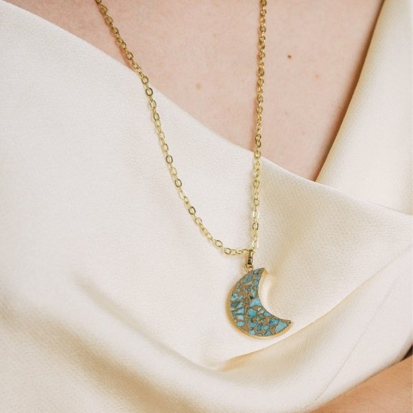 Crystal Turquoise Moon Necklace Online - Image 3