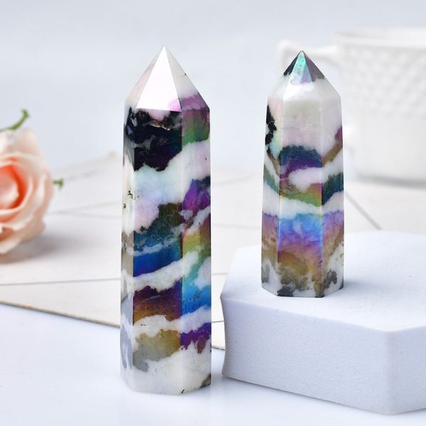 Rainbow Aura Zebra Jasper Crystal Point For Cheap - Image 2